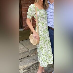 Green and white midi dress